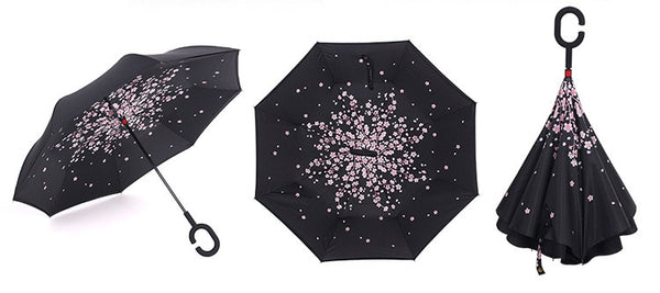 Iowaany Double Layer Inverted Umbrellas Reverse Folding Umbrella Windproof UV Protection Big Straight Umbrella for Car
