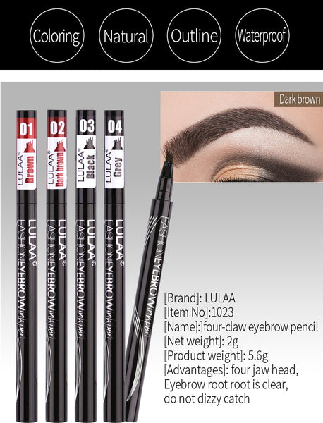 Waterproof Natural Eyebrow Pen Four-claw Eye Brow Tint Makeup Four Colors Eyebrow Pencil Brown Black Grey Brush display