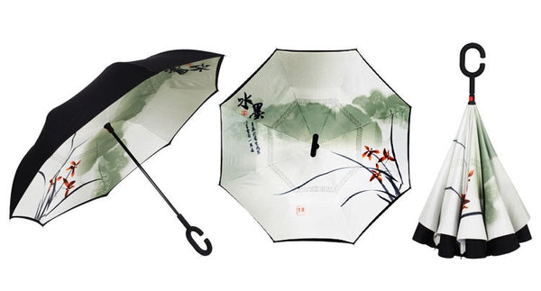 Drop Shipping Pug Dog Windproof Reverse Folding Double Layer Inverted Umbrellas Self Stand Rain Sun Protection