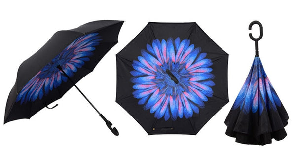 Double Layer Inverted Umbrellas Reverse Folding Umbrella Windproof UV Protection Big Straight Umbrella Inside Out Upside Down for Car