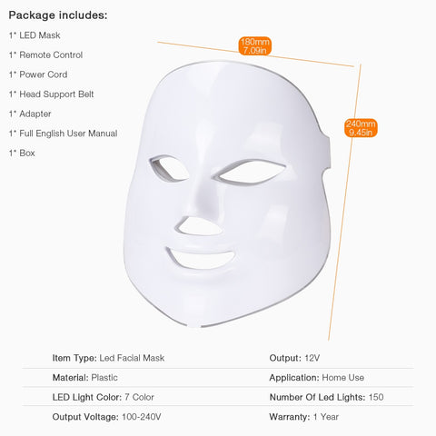 7 Colors Light LED Facial Mask With Neck Skin Rejuvenation Face Care Treatment Beauty Anti Acne Therapy Whitening Instrument 