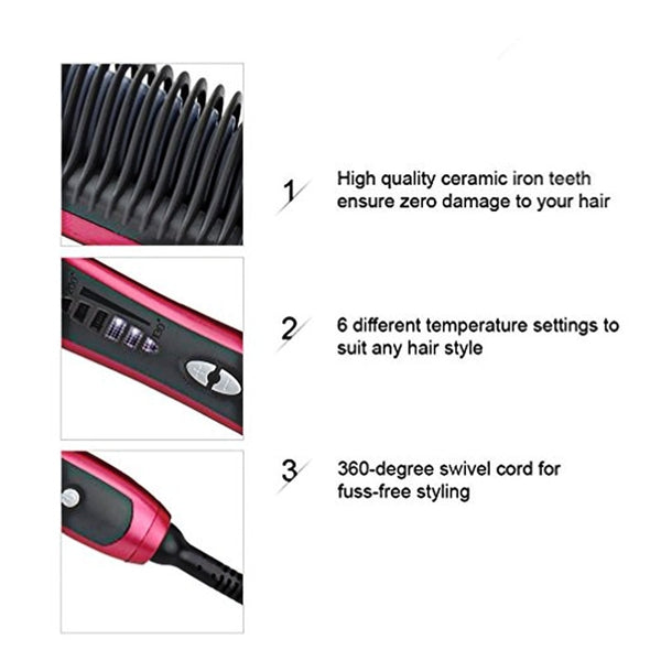 Queenme Iron Hair Straightener Brush Electric Fast Detangling Hair Straightener Comb Anion Negative Ions Straightening Hair