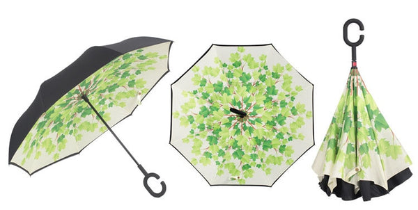 Bagail Double Layer Inverted Umbrellas Reverse Folding Umbrella Windproof UV Protection Big Straight Umbrella for Car Rain Outdoor With C-Shaped Handle