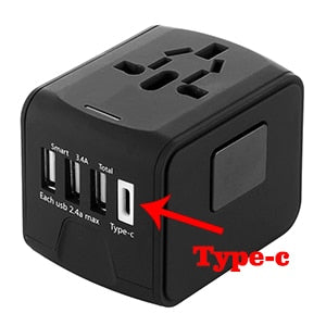 Worldwide AC Outlet Plugs Adapters for Europe, UK, US, AU, Asia-Black