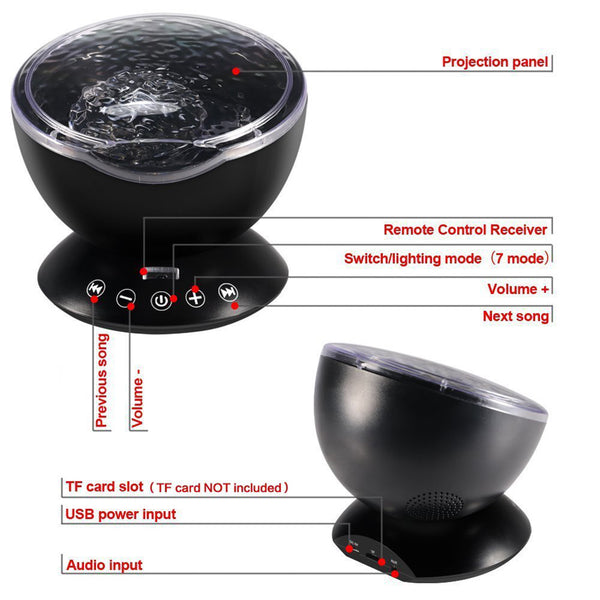 Top  Projector Night Light With Built-in Music Player and Remote Control MP3 Speaker Ocean Wave Projector Night Light for Indoor Kids Bedroom Party