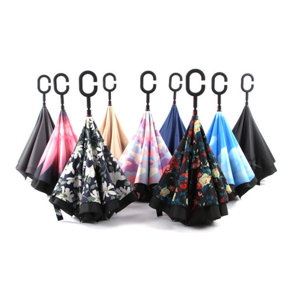 10 pcs Double Layer Inverted Umbrellas Reverse Folding Umbrella Windproof UV Protection Big Straight Umbrella for Car