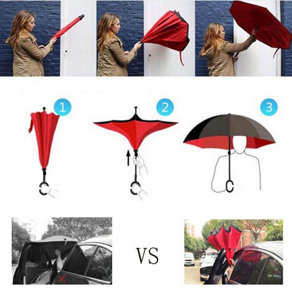 Purchase Double Layer Inverted Umbrellas Reverse Folding Umbrella Windproof UV Protection Big Straight Umbrella for Car