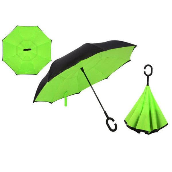 Umbrellas Reverse Folding Umbrella Windproof UV Protection Big Straight Yello