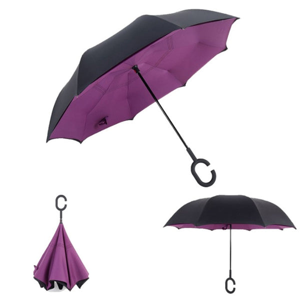 Double Layer Inverted Umbrellas Reverse Folding Umbrella Windproof UV Protection Big Straight Umbrella for Car creative