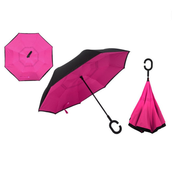 Trendy red color Double Layer Inverted Umbrellas Reverse Folding Umbrella Windproof UV Protection Big Straight Umbrella for Car
