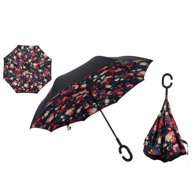 Colorful and easy to buy Double Layer Inverted Umbrellas Reverse Folding Umbrella Windproof UV Protection Big Straight Umbrella for Car