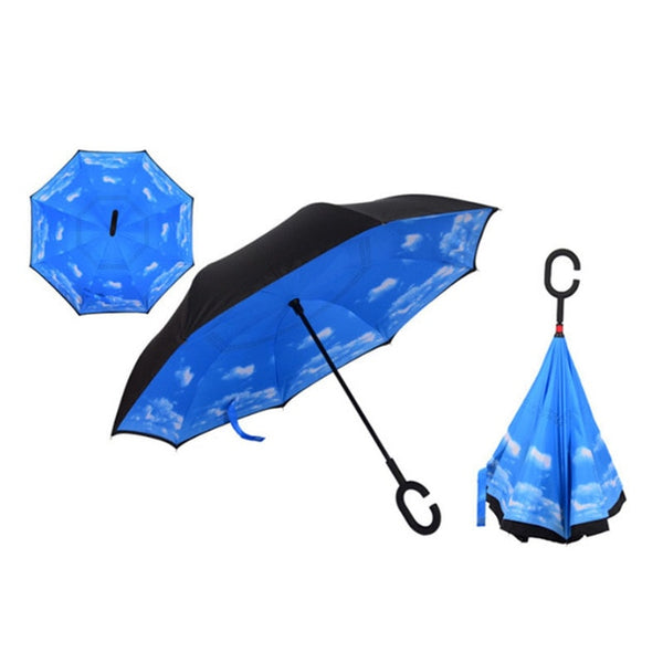 Buy with discount Double Layer Inverted Umbrellas Reverse Folding Umbrella Windproof UV Protection Big Straight Umbrella for Car