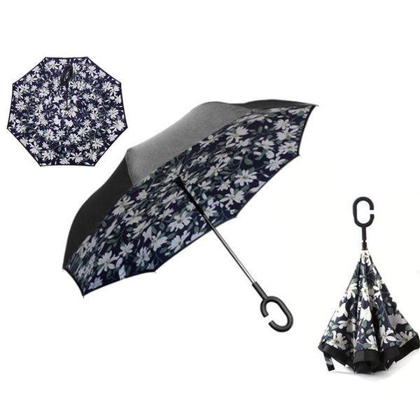 Great and Trendy Double Layer Inverted Umbrellas Reverse Folding Umbrella Windproof UV Protection Big Straight Umbrella for Car