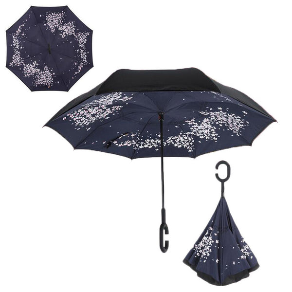 Black and white color Double Layer Inverted Umbrellas Reverse Folding Umbrella Windproof UV Protection Big Straight Umbrella for Car