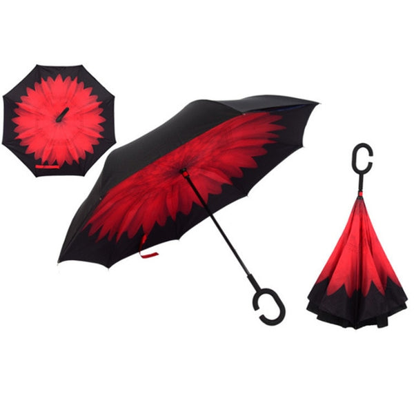 Red color Double Layer Inverted Umbrellas Reverse Folding Umbrella Windproof UV Protection Big Straight Umbrella for Car