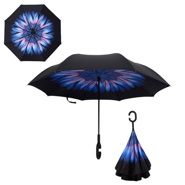 Easy to use Double Layer Inverted Umbrellas Reverse Folding Umbrella Windproof UV Protection Big Straight Umbrella for Car