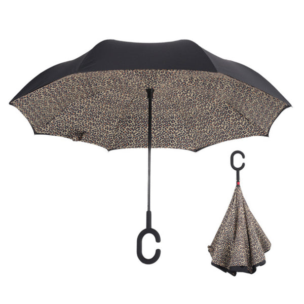 US top trendy Double Layer Inverted Umbrellas Reverse Folding Umbrella Windproof UV Protection Big Straight Umbrella for Car