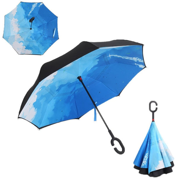 Buy free home delivery Double Layer Inverted Umbrellas Reverse Folding Umbrella Windproof UV Protection Big Straight Umbrella for Car