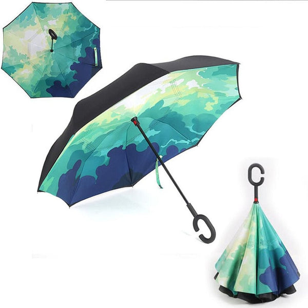 Double Layer Inverted Umbrellas Reverse Folding Umbrella Windproof UV Protection Big Straight Umbrella for Car for ladies