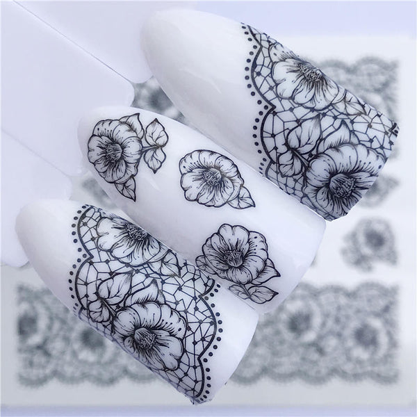 Nail Water Decals Lace Flower Designs Transfer Stickers Nail Art Sticker Tattoo Decals