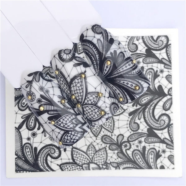 Elegant Nail Water Decals Lace Flower Designs Transfer Stickers Nail Art Sticker Tattoo Decals