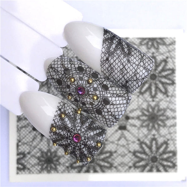 Flowers Nail Art Sticker Decorations white black