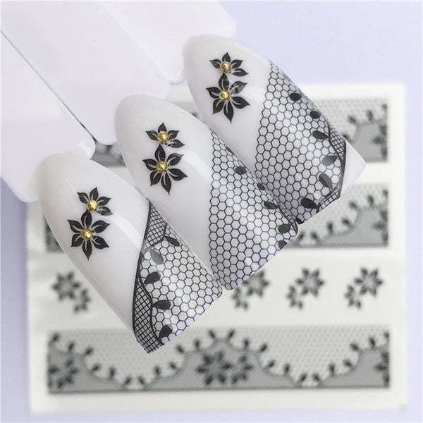 Nail Art Sticker Water Transfer Stickers White Flower Decals Tips 3D Decoration