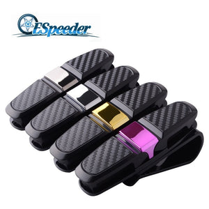 Car Sun Visor Sunglasses Holder Carbon Fiber Eyeglasses Clip