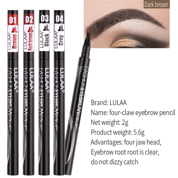 Amazing Waterproof Natural Eyebrow Pen Four-claw Eye Brow Tint Makeup Four Colors Eyebrow Pencil Brown Black Grey Brush