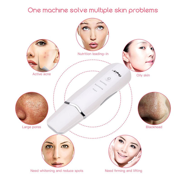Ultrasonic Facial Skin Scrubber Ion Deep Face Cleaning Peeling 7 features