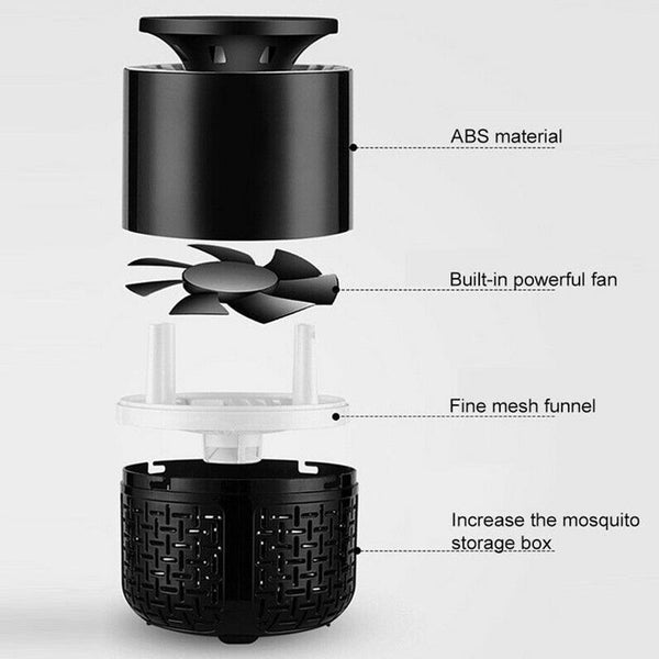 Electric Mosquito Insect Zapper Killer with Trap Lamp, Chemical-free USB Powered UV LED Light Photocatalyst Fly Bug Dispeller with Suction Fan for Indoor